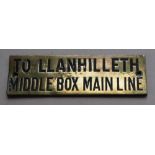 Railwayana - A brass signal box shelfplate "TO LLANHILLETH MIDDLE BOX MAIN LINE", 12 x 3.