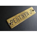 Railwayana - A brass signal box shelfplate "PENTWYN Jc", 8.2 x 2.