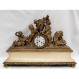 A 19th century gilt metal and alabaster mantle clock,