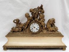 A 19th century gilt metal and alabaster mantle clock,