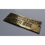 Railwayana - A brass signal box shelfplate "FROM ROSEHEYWORTH NORTH BOX", 12 x 4.