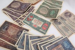 A collection of Polish bank notes including 100, 500, 1000 and 5000 Marks,