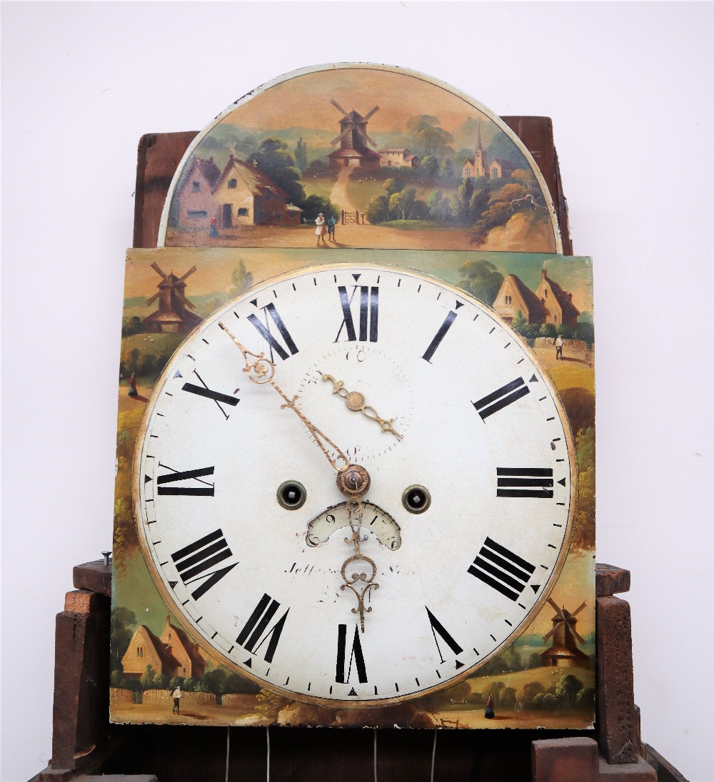 A 19th century oak and mahogany longcase clock, the hood with swan neck pediment and brass finial, - Image 4 of 9