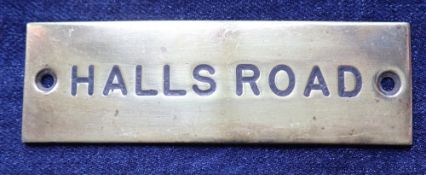 Railwayana - A brass signal box shelfplate "HALLS ROAD", 12 x 3.