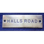 Railwayana - A brass signal box shelfplate "HALLS ROAD", 12 x 3.