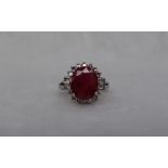 A Ruby and diamond cluster ring,