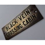 Railwayana - A brass signal box shelfplate "BLACK VEIN CROSSING CABIN", 12 x 4cm,