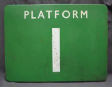 A BR(S) double sided enamel Station Platform Sign "Platform 1", 45.5 x 60.