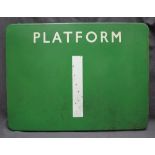 A BR(S) double sided enamel Station Platform Sign "Platform 1", 45.5 x 60.