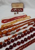 Irregular amber bead necklaces together with other bead necklaces, earrings,