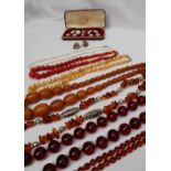 Irregular amber bead necklaces together with other bead necklaces, earrings,