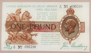 A John Bradbury One Pound note, Third issue printing in brown, purple and green,