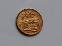 A Victorian gold sovereign,