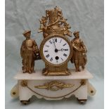 A 19th century French, gilt spelter mantle clock, with a ship surmount,