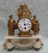 A 19th century French, gilt spelter mantle clock, with a ship surmount,