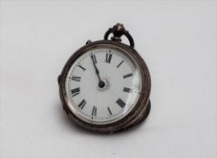 A late Victorian silver fob watch, the white enamel dial with Roman numerals, Birmingham,