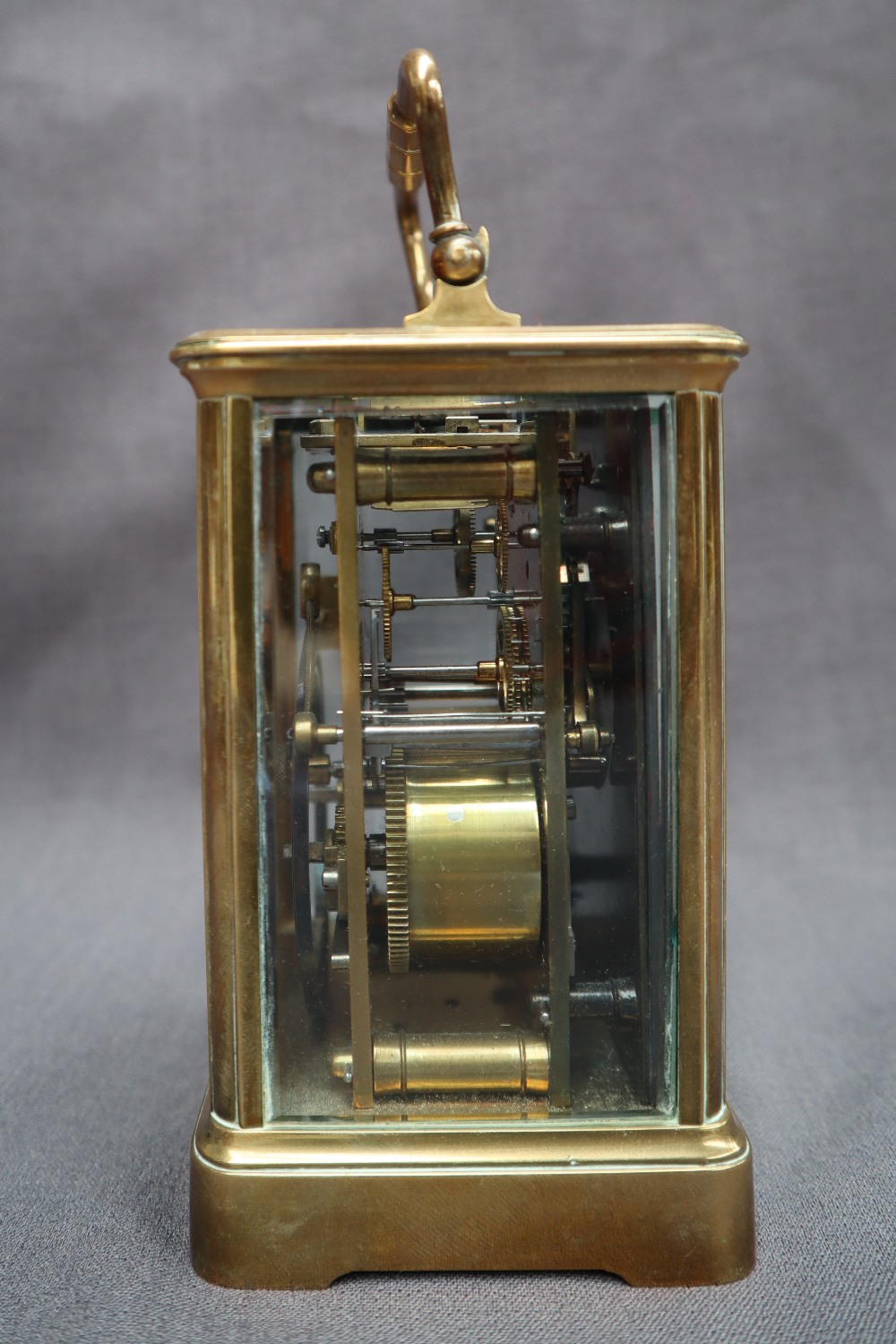 A French brass carriage clock, with a shaped handle and insight platform escapement, - Image 5 of 5