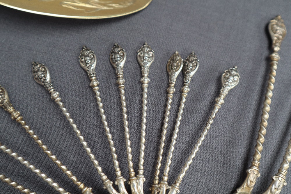 A set of eleven German 800 standard white metal spoons with shield tops and spiral stems together - Image 2 of 2