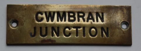 Railwayana - A brass signal box shelfplate "CWMBRAN JUNCTION", 12 x 3.