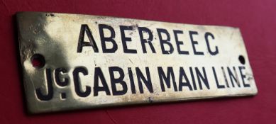 Railwayana - A brass signal box shelfplate "ABERBEEG Jc CABIN MAIN LINE", 12 x 4cm,