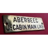 Railwayana - A brass signal box shelfplate "ABERBEEG Jc CABIN MAIN LINE", 12 x 4cm,