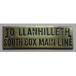 Railwayana - A brass signal box shelfplate "TO LLANHILLETH SOUTH BOX MAIN LINE", 12 x 3.