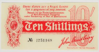 A John Bradbury Ten Shillings note, First issue, ornate font,