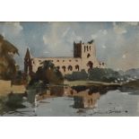 Edward Wesson Jedburgh Abbey Watercolour Signed Betty Williams gallery label verso 12.5 x 18.
