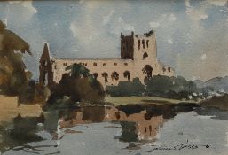 Edward Wesson Jedburgh Abbey Watercolour Signed Betty Williams gallery label verso 12.5 x 18.