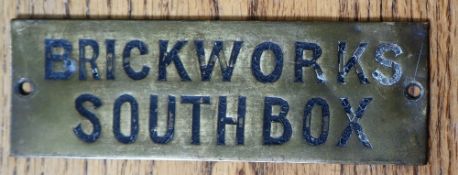 Railwayana - A brass signal box shelfplate "BRICKWORKS SOUTHBOX", 12 x 4cm,