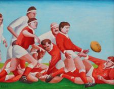 Ralph Spiller Welsh Rugby Oil on board Initialled '92 18 x 23cm ***Artists Resale Rights may apply