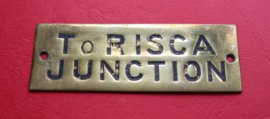 Railwayana - A brass signal box shelfplate "To RISCA JUNCTION", 11.