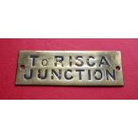 Railwayana - A brass signal box shelfplate "To RISCA JUNCTION", 11.