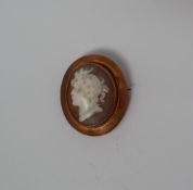A shell cameo brooch depicting a head in profile,