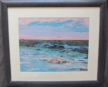 Sion McIntyre Porth Cwyfan blue wave II Acrylics Signed 38 x 48cm Albany Gallery label