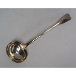 A George III silver fiddle pattern soup ladle, initialled "RAR", London, 1815,