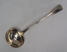 A George III silver fiddle pattern soup ladle, initialled "RAR", London, 1815,