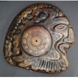 John Cleal An Aztec head A leather covered table top / wall plaque Bears a Workshop Wales Fishguard