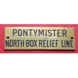 Railwayana - A brass signal box shelfplate "PONTYMISTER NORTH BOX RELIEF LINE", 12 x 3.