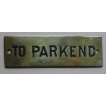 Railwayana - A brass signal box shelfplate "TO PARKEND", 12 x 3.