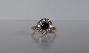 A sapphire and diamond cluster ring,