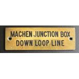 Railwayana - A brass signal box shelfplate "MACHEN JUNCTION BOX DOWN LOOP LINE", 12 x 3.