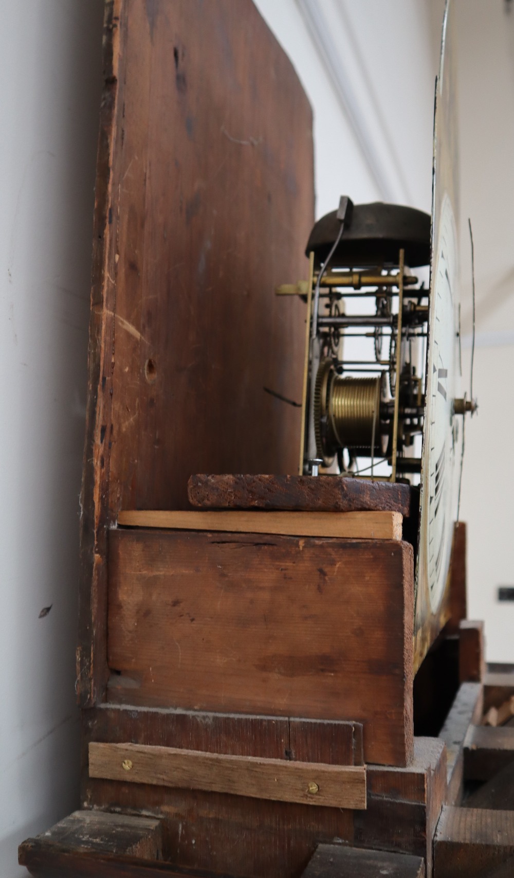 A 19th century oak and mahogany longcase clock, the hood with swan neck pediment and brass finial, - Image 7 of 9