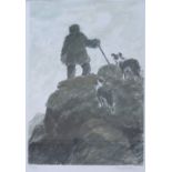 Sir Kyffin Williams A farmer and two sheepdogs on a mountain top A limited edition print, No.