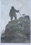 Sir Kyffin Williams A farmer and two sheepdogs on a mountain top A limited edition print, No.