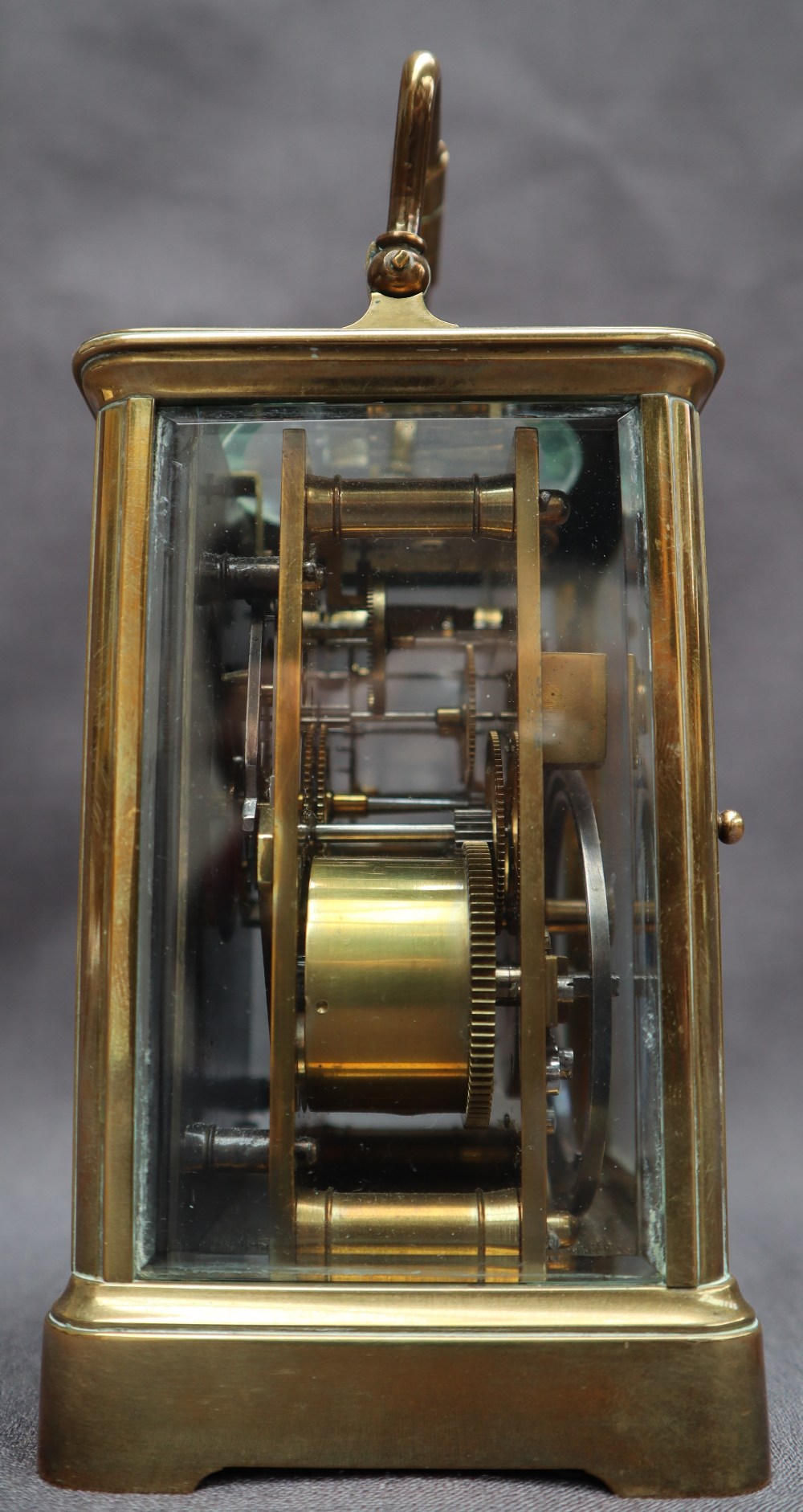 A French brass carriage clock, with a shaped handle and insight platform escapement, - Image 3 of 5