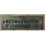 Railwayana - A brass signal box shelfplate "TO BEDWAS NORTH UP GOODS RUNNING LOOP", 12 x 3.