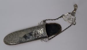 An Edward VII silver glasses case with belt clip and chain,