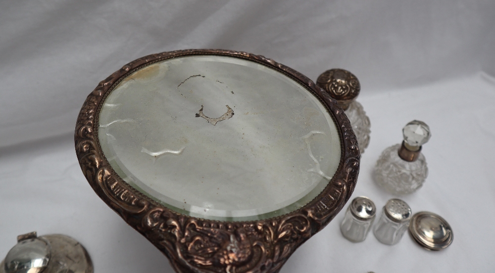 An Edward VII silver powder pot, of cylindrical form embossed with flowers and leaves, Chester, - Image 4 of 4