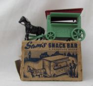 A Morestone Series "Sam's Snack Bar", horse drawn in green with a red roof,